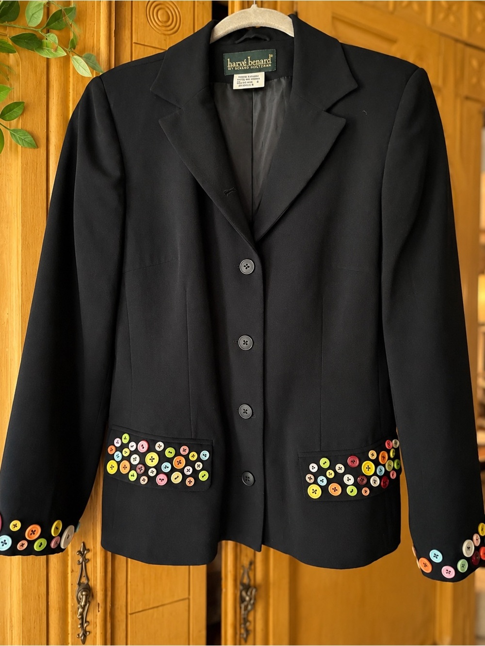 Harvé Benard Bernard Holtzman Black Lined Button Front Blazer Jacket Women's 6